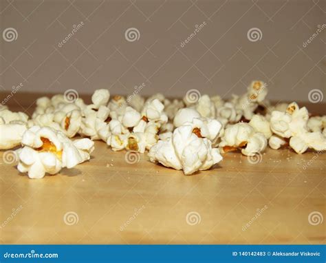 Salty Popcorn Spilled On The Table Stock Image Image Of Dieat