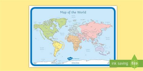 Printable A4 Map Of The World Map Display Teacher Made