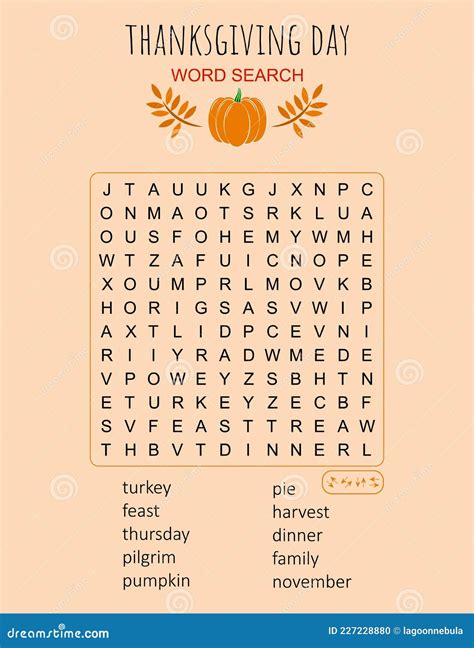 Thanksgiving Day Word Search Puzzle Logic Game For Learning English
