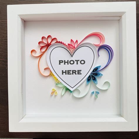 Rainbow Heart Photo Frame With Quilling Art Great Wall Art Wedding Birthday Valentines