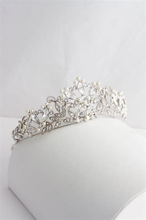 Wedding Tiara Handmade Bridal Crown Pearl Crystal Wedding Tiara