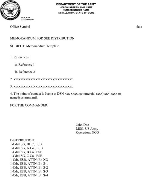 Army Memorandum Templates Word Excel Fomats