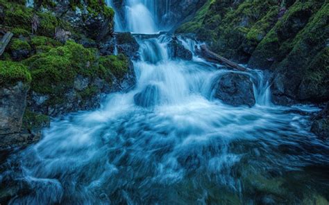 Download Wallpapers Waterfall Rock Mountain Stream Beautiful Scenery