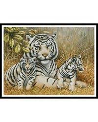 White Tiger And Cubs Cross Stitch Pattern