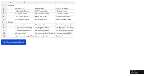 Handsontable Javascript Data Grid Nested Rows Updatedata Example