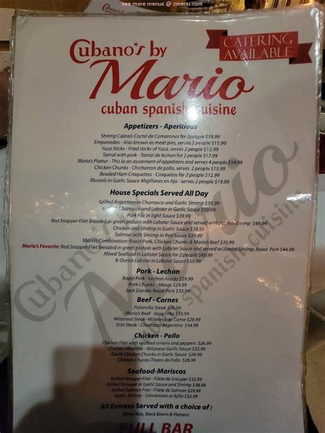 Online Menu of Cubano's by Mario Restaurant, Fort Lauderdale, Florida