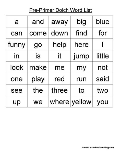 Dolch Sight Words Worksheets Pdf