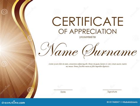 Certificate Of Appreciation Template With Gold Border Vector
