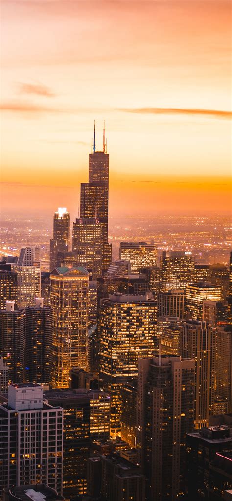 Chicago Wallpaper 4k Skyline Cityscape Skyscrapers Dawn Sunset