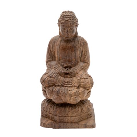Wooden Buddha On Lotus Throne Statue Hand Carved Dharmacrafts