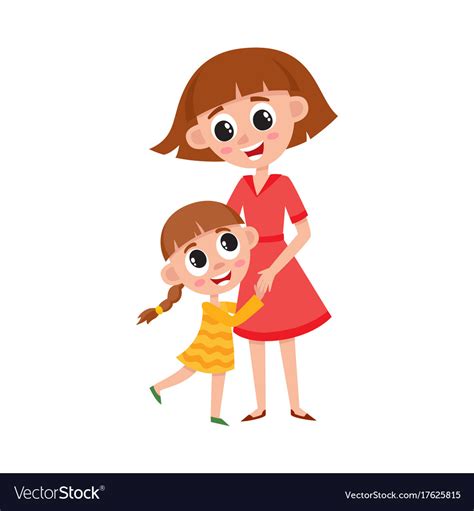 Flat Cartoon Mother And Daughter Hugging Vector Image