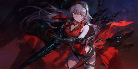 Give your home a bold look this year! Desktop wallpaper red warrior, anime girl, red dress, hd ...