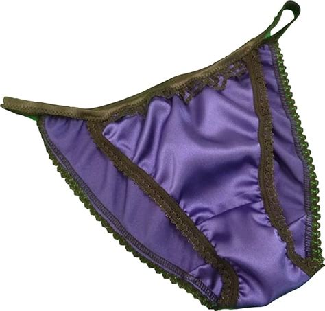 pure silk satin and lace mini tanga string bikini panties royal purple with black trim sizes xs