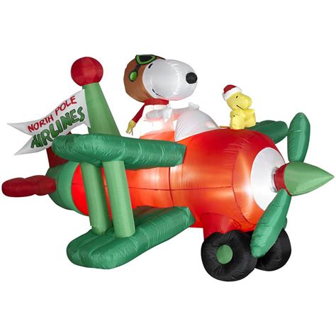 7 Snoopy Peanut Woodstock Bi Plane Charley Brown Christmas Airblown