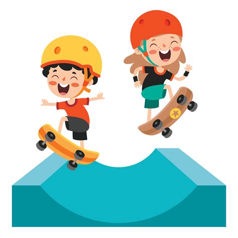 Cartoon Illustration Of A Kid Playing Skateboard Vector Art At