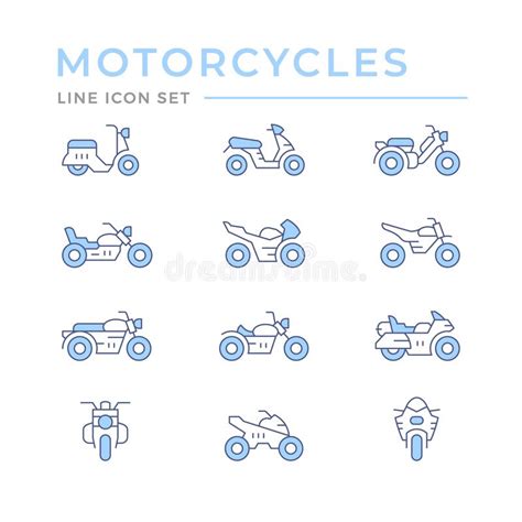 Set Color Line Icons Of Motorcycles Stock Vector Illustration Of