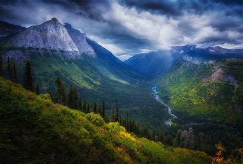 Green And Gray Mountain Painting Valley Mountains Forest River Hd