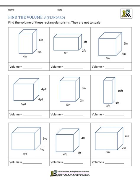 Free Printable Volume Worksheets