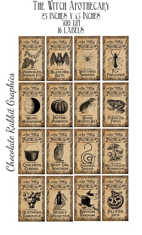 Halloween Witch Aged Apothecary Potion Labels Digital Download Bottle