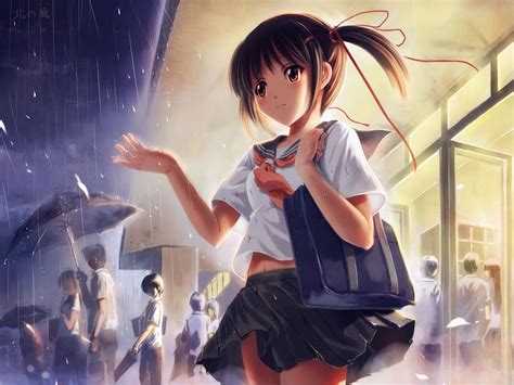 Wallpaper Girl Students Rain Umbrella Art Cute Anime Girl In The