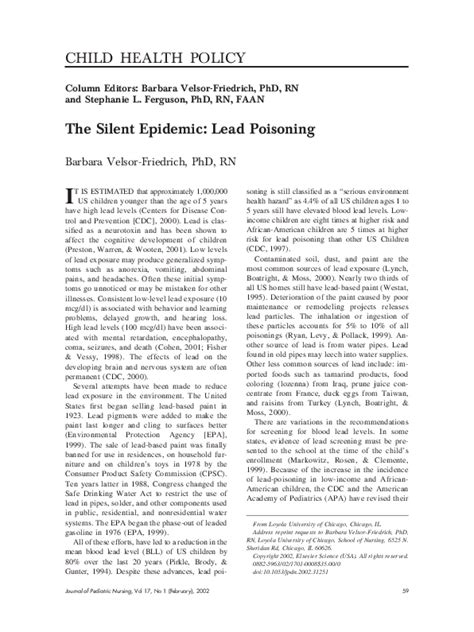 Pdf The Silent Epidemic Lead Poisoning Barbara Velsor Friedrich