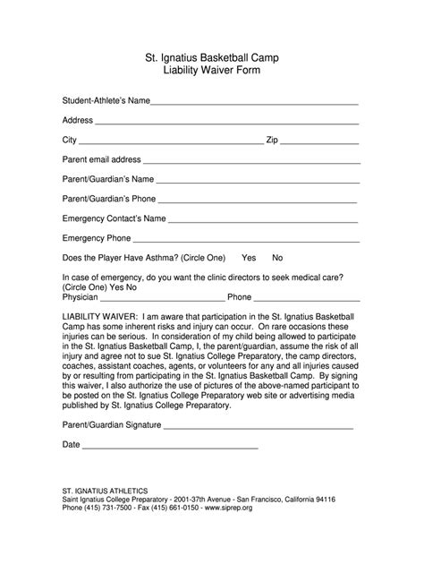 Basketball Camp Waiver Form Fill Out And Sign Printable Pdf Template