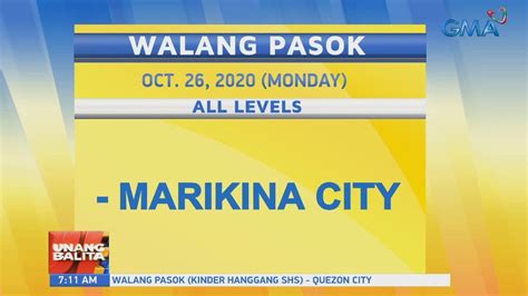 UB Walang Pasok Ngayong Araw Sa Marikina City All Levels Dahil Sa Pag Ulan YouTube