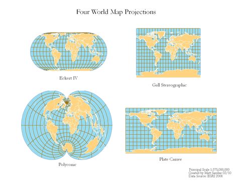 Different World Map Projections Map Vector