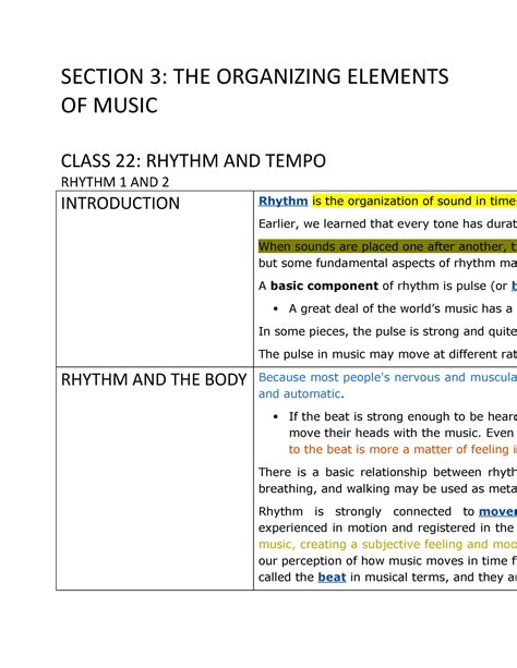 Mus 111 Section 3 Class 22 And 23 Section 3 The Organizing Elements