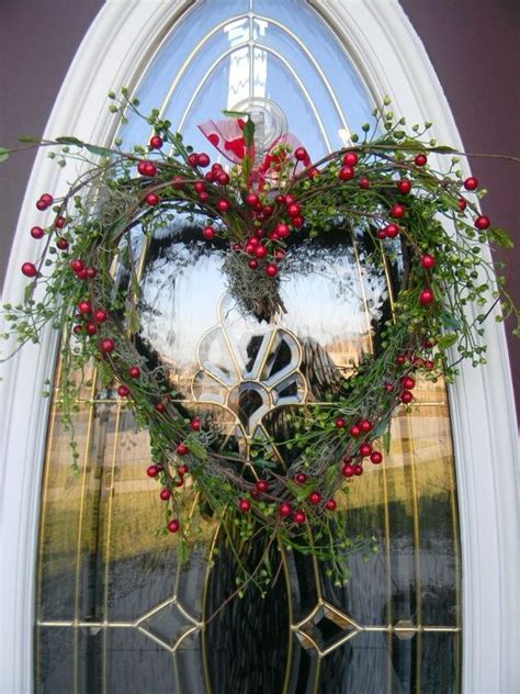 Heart Shaped Wreath With Berries Heart Door Wreath Christmas Wreaths