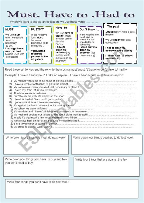 Must Have To Had To Esl Worksheet By Primpi