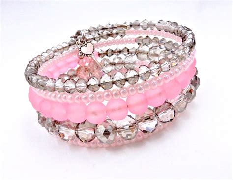 Pink Crystal Bracelet Pink Wrap Bracelet Charm Bracelet Etsy