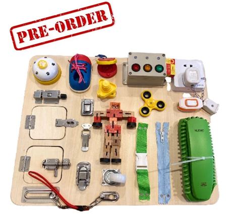 Montessori Wooden Busy Board Toddler Sensory Board Skill Toy 20 Widgets