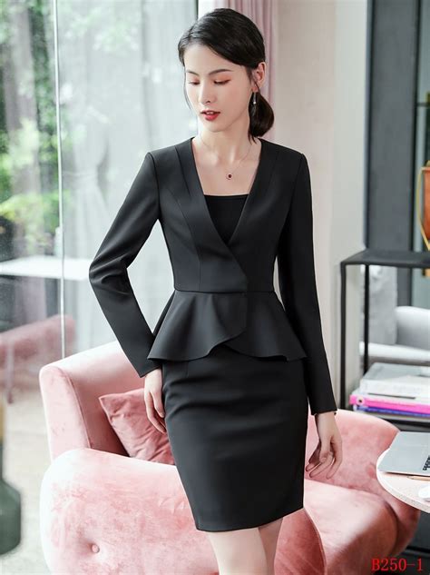 2019 Formal Elegant Womens Women Business Suits With Skirt And Jacket Sets Blue Blazer Office