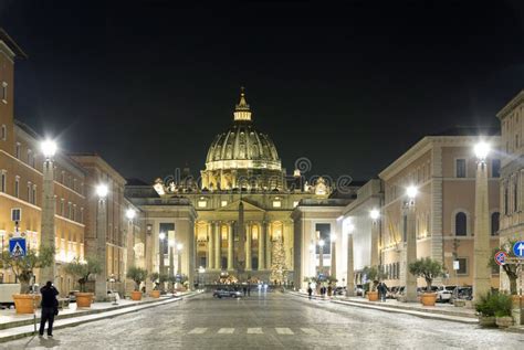 The Saint Peter Cathedral Of Vatican At Night Editorial Stock Photo