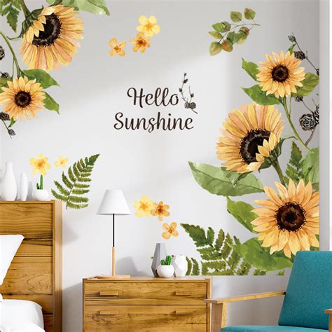 Tropical Hello Sunshine Sunflower Background Wall Art Decoration Pvc