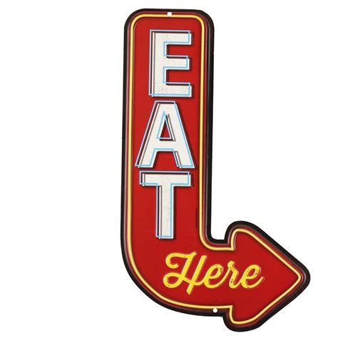 Buy Eat Here Arrow Embossed Metal Sign Vintage Diner Sign For Kitchen
