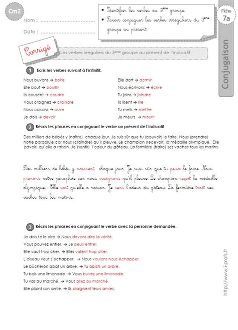 Exercices de conjugaison au cm1 faits par une institutrice. dés de conjugaison cm1
