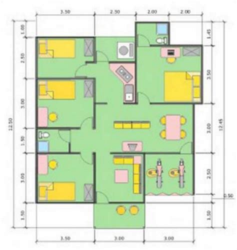Denah rumah 2 lantai ini menunjukkan ada 3 kamar tidur dengan ukuran sama luas, satu di lantai bawah dan dua di lantai atas, serta satu kamar mandi di. GambarRumahMinimalisDot: Rumah Minimalis Ukuran Tanah 10x20
