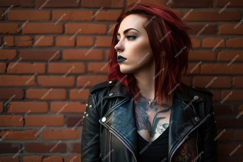 Premium Ai Image Portrait Of A Punk Rock Girl With A Leather Jacket