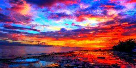 Sunsets Fiery Sunset Colorful Skies Ocean Sky Colors High Resolution