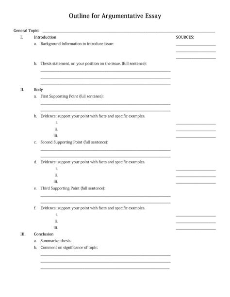 Argumentative Essay Outline Worksheet College Outline For Regarding