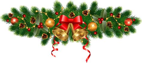 Download Golden Bells And Decoration Green Christmas Decorations Png
