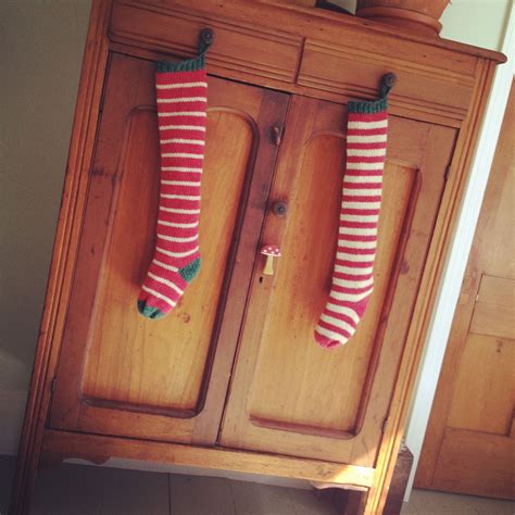 Handknit Striped Christmas Stockings. From our Maine Farmhouse. 100%
