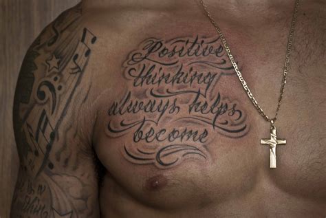 Custom script tattoo on the chest - Chronic Ink