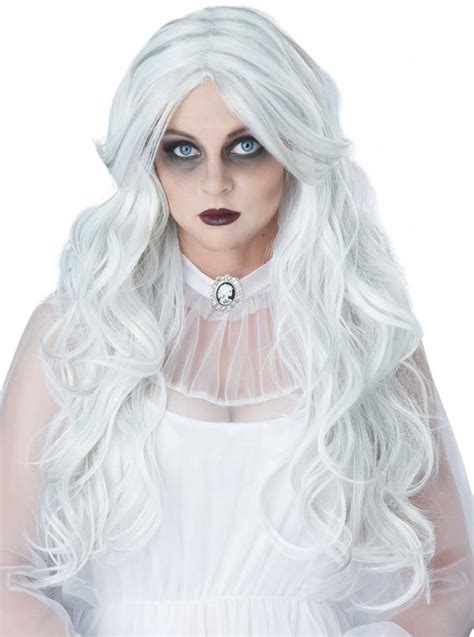 Ghost Long Curly Womens White Wig Womens White Halloween Wig