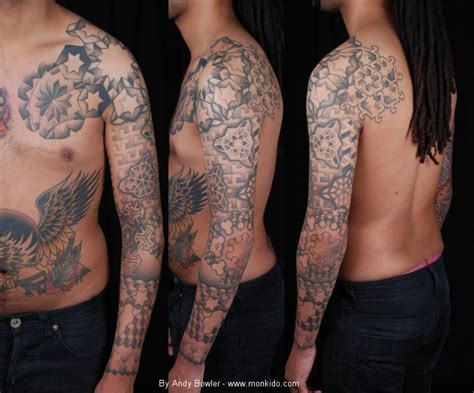 Beautiful black and grey tattoo works from amazing artists worldwide. Monki Do Tattoo Studio: Geometric Black and Grey Sleeve Tattoo