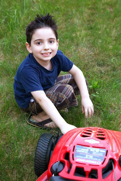 Boy Mowing Lawn Stock Photo Image Of Working Lawn People 9922732