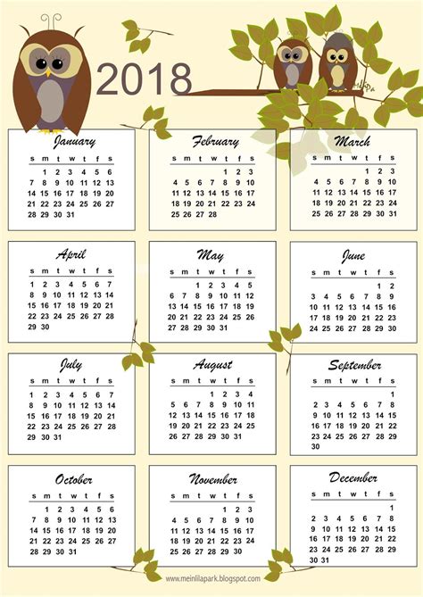 Free Printable 2018 Owl Calendar Printable Planner Stickers Free