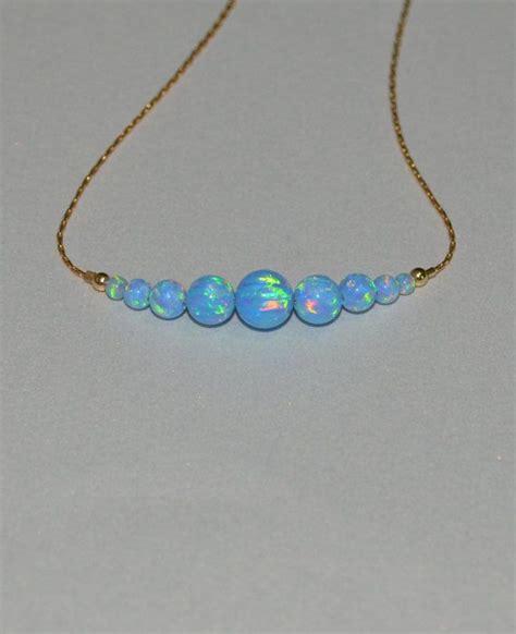 Blue Opal Necklace Opal Jewelry Opal Ball Bead Necklace Opal Gold